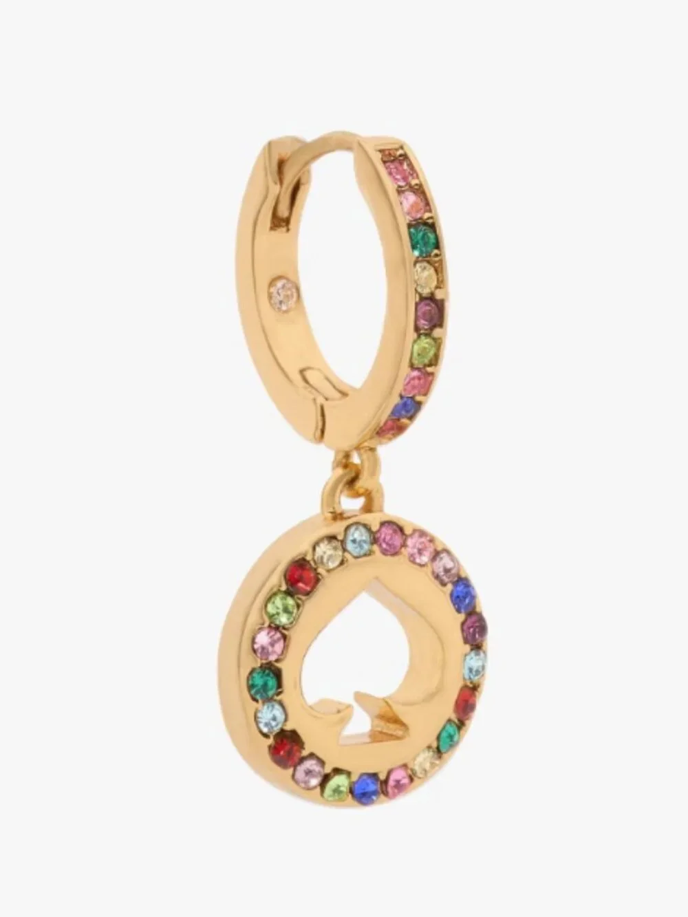 NWT kate spade Gold-Tone Multi-Color Crystal Spade Drop Hoop Earrings MSRP $69